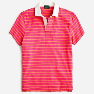 J.Crew Oarsman Men's Short-Sleeve Rugby Shirt in Stripe Large Pink Orange Polo